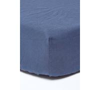 Luxury Soft Plain Linen Deep Fitted Sheet 18 inch Deep Homescapes Navy Double Fitted