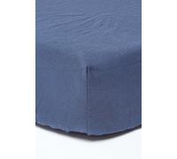 Homescapes Luxury Soft Plain Linen Deep Fitted Sheet 18 inch Deep in Navy | Size: Single Fitted Homescapes Navy Single Fitted