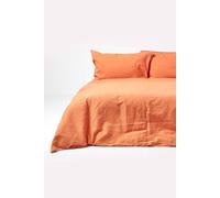 (Super-King, Burnt Orange) Soft Linen Plain Duvet Cover with Pillowcase