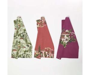 HOMESCAPES Luxury Tea Towels Set, 65x45cm, 3 Designs, Mushroom Woodland Theme, 100% Cotton, Machine Wash