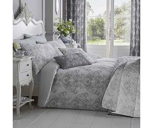HOMESCAPES Luxury Toile Duvet Cover Set Grey & White French Damask Style Bedspread Cotton Rich 200 Thread Count Duvet Cover with Matching Pillowcases Reversible Stripe Pattern, King Size
