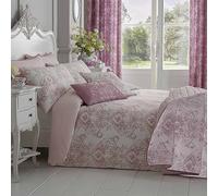 HOMESCAPES Luxury Toile Duvet Cover Set Pink & White French Damask Style Bedspread Cotton Rich 200 Thread Count Duvet Cover with Matching Pillowcases Reversible Stripe Pattern, Single