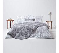 HOMESCAPES Luxury Toile Throw Grey & White French Damask Style Reversible Stripe Pattern Diamond Quilted Bedspread, 200 x 200 cm