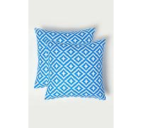 Homescapes Luxury Waterproof Blue Geometric Outdoor Cushion 45 X 45 Cm, Set Of 2 Blue