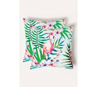 HOMESCAPES Set of 2 Outdoor Cushions Waterproof, Pink Flamingos Filled Garden Cushion, Hypoallergenic Polyester, Decorative Pillows for Indoor & Outdoor Patio, Benches & Sofa - 45 x 45cm