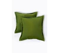 HOMESCAPES Set of 2 Outdoor Cushions Waterproof, Plain Green Filled Garden Furniture Cushion, Hypoallergenic, Polyester Decorative Pillows for Indoor & Outdoor Patio, Benches & Sofa - 45 x45cm