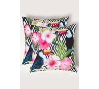 Homescapes Luxury Waterproof Tropical Toucan Outdoor Cushion 45 X 45 Cm, Set Of 2 In Pink Pink 45cm x 45cm