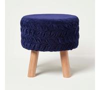 Homescapes Lyla Blue Pleated Velvet Footstool, 40 Cm Tall