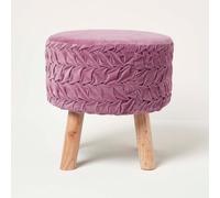 Homescapes Lyla Lilac Pleated Velvet Footstool, 40 Cm Tall