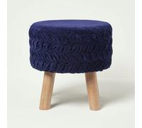 (Blue) Lyla Pleated Velvet Footstool, 40 cm Tall