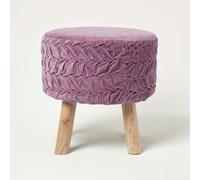 HOMESCAPES Lyla Pleated Velvet Footstool, 40 cm Tall - Lilac Pink