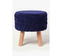 Homescapes Lyla Pleated Velvet Footstool In Blue Blue