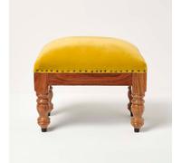 HOMESCAPES Mable Velvet Square & Rectangular Footstool - Yellow - 50 x 30 cm