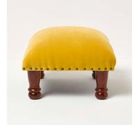 Homescapes Mable Mustard Yellow Velvet Square Footstool