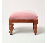 Homescapes Mable Pink Velvet Rectangular Footstool