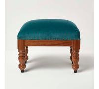 Homescapes Mable Teal Green Velvet Rectangular Footstool