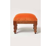 HOMESCAPES Burnt Orange Velvet Footstool 50 x 30 cm Rectangular Pouffe on Solid Wood Legs 40 cm Tall Ottoman Style Upholstered Footrest