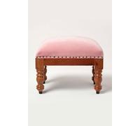 HOMESCAPES Blush Pink Velvet Footstool 50 x 30 cm Rectangular Pouffe on Solid Wood Legs 40 cm Tall Ottoman Style Upholstered Footrest