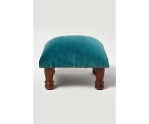 Homescapes Mable Velvet Square Footstool In Green Green