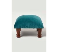 HOMESCAPES Teal Green Velvet Footstool 40 x 40 cm Square Pouffe on Solid Wood Legs 25 cm Tall Ottoman Style Upholstered Footrest