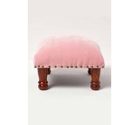 HOMESCAPES Blush Pink Velvet Footstool 40 x 40 cm Square Pouffe on Solid Wood Legs 25 cm Tall Ottoman Style Upholstered Footrest