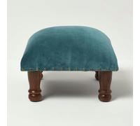 HOMESCAPES Mable Velvet Square & Rectangular Footstool - Green - 40 x 40 cm