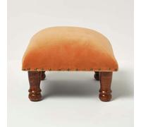 HOMESCAPES Mable Velvet Square & Rectangular Footstool - Orange - 40 x 40 cm