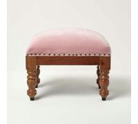 HOMESCAPES Blush Pink Velvet Footstool 50 x 30 cm Rectangular Pouffe on Solid Wood Legs 40 cm Tall Ottoman Style Upholstered Footrest