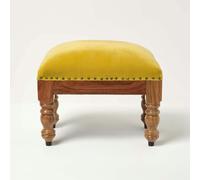 HOMESCAPES Mable Velvet Square & Rectangular Footstool - Yellow - 50 x 30 cm