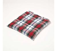 Homescapes Seat Pad Macduff Tartan - 100% Cotton, Button Straps, 40 x 40 cm