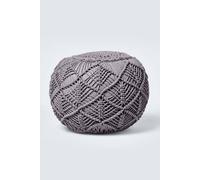 Homescapes Macrame Knitted Pouffe 35 X 40 Cm In Grey Grey