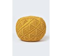 Macrame Knitted Pouffe 35 x 40 cm Homescapes Mustard One Size