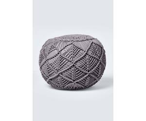 Homescapes Macrame Knitted Pouffe 40 X 50 Cm In Grey Grey