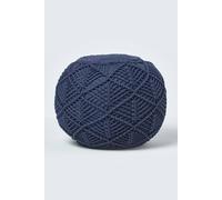 Homescapes Macrame Knitted Pouffe 40 X 50 Cm In Navy Navy