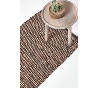 HOMESCAPES Madras Leather Hemp Rug - Brown - 66 x 200 cm