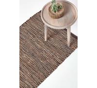 Homescapes Madras Leather Hemp Hall Runner, 66 x 200 cm in Brown | Size: 66 cm x 200 cm Homescapes Brown 66 cm x 200 cm