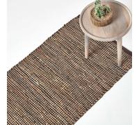 Madras Leather Hemp Hall Runner, 66 x 200 cm Homescapes Brown 66cm x 200cm