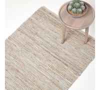 Homescapes Madras Leather Hemp Rug in Natural | Size: 150 cm x 240 cm Homescapes Natural 150 cm x 240 cm
