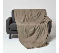 HOMESCAPES Handwoven Brown Throw 225 x 255 cm Geometric 100% Cotton Throw Blanket with Tassels Thick All Season “Malda” Bedspread for Bed or Sofa Cover