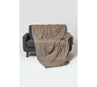Homescapes Malda Brown & Natural Cotton Throw With Tassels 150 X 200 Cm