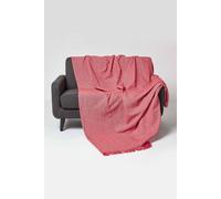 HOMESCAPES Handwoven Red Throw 225 x 255 cm Geometric 100% Cotton Throw Blanket with Tassels Thick All Season “Malda” Bedspread for Bed or Sofa Cover