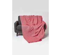 HOMESCAPES Handwoven Red Throw 225 x 255 cm Geometric 100% Cotton Throw Blanket with Tassels Thick All Season “Malda” Bedspread for Bed or Sofa Cover