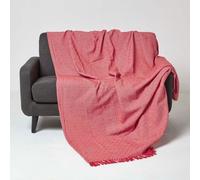 HOMESCAPES Handwoven Red Throw 150 x 200 cm Geometric 100% Cotton Throw Blanket with Tassels Thick All Season “Malda” Bedspread for Bed or Sofa Cover