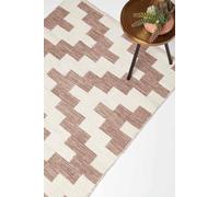 HOMESCAPES Natural & Brown Handwoven Kilim Rug 90 x 150 cm 100% Cotton Living Room Area Rug ‘Malina’ with Traditional Geometric Pattern