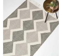 HOMESCAPES Malmo Handwoven Grey & Black Cotton Textured Rug - 90 x 150 cm