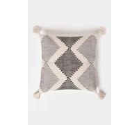 HOMESCAPES Handwoven Black & Grey Cushion 45 x 45 cm 100% Cotton Filled Decorative Throw Pillow “Malmo” Geometric Diamond Scatter Cushion Insert Included