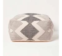 Homescapes Malmo Handwoven Textured Natural & Black Pouffe Bean Cube