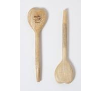 Homescapes Mango Wood Heart-Shaped Spoons Set Of 2, Made With Love