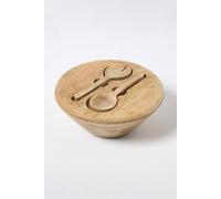 Homescapes Mango Wood Serving Bowl & Cutlery Set