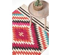 Homescapes Manila Handwoven Pink, Orange And White Multi Coloured Diamond Patterned Kilim Wool Rug, 160 X 230 Cm